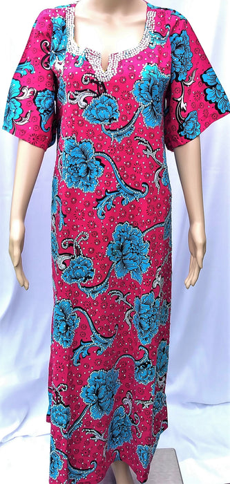 Ankara Dress  - Pink and Blue with Stones