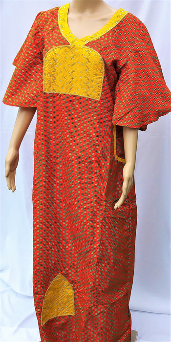 Ankara Dress  - Orange with Lace and Stones